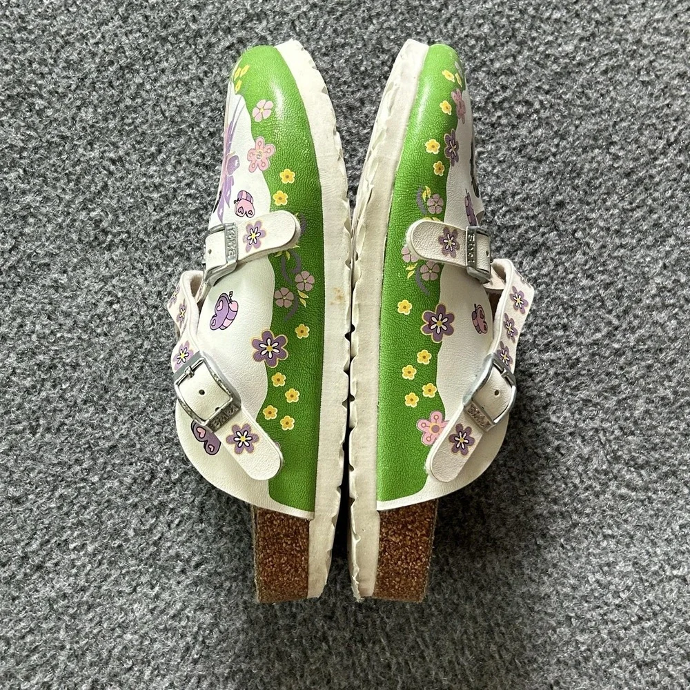 Birki's Shoes Girls Size 13 White Fairy Horse Clog Sandals Buckle Germany